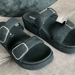 Anne Klein Black Sandals with Silver Buckles